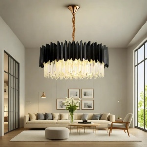 Candelabru Cristal, 8 X E27, Negru, 50cm - Img 1