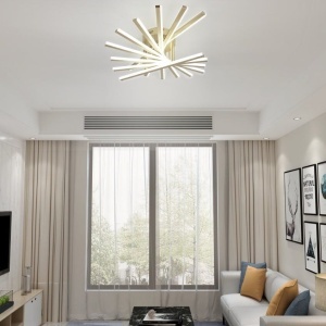 Lustră LED cu 9 surse de iluminare, 164W, cu telecomandă – Design elegant auriu - Img 1