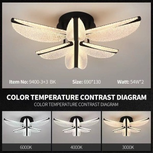 Lustră LED cu telecomandă – Cod 9400-3+3 BK (54×2W) - Img 2