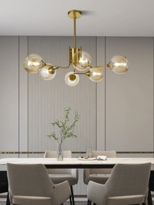 Lustra model N6802-6 – 6 x E27, abajururi elegante, finisaj auriu - Img 1