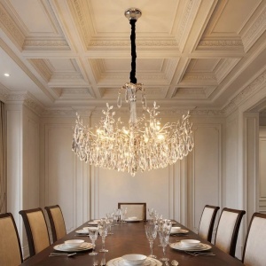 Candelabru Model 1117-600 – Textură Cristal & Metal, 8 x E14, Argintiu