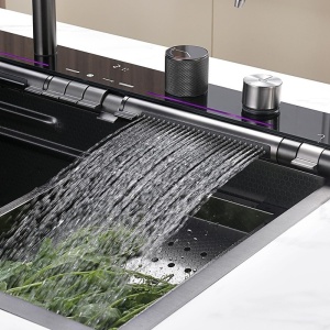 Chiuveta Bucatarie Multifunctionala LS cu LED, Inox, Gri Inchis – Negru 75×45 cm - Img 3