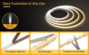 Kit Bandă LED COB – 5 m, Lumină Neutră 4000 K, 14 W/m, 24 V cu Telecomandă și Transformator 72 W - Img 2