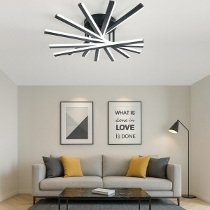 Lustră LED cu 9 surse de iluminare, 164W, cu telecomandă – Design elegant negru - Img 1
