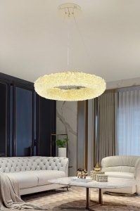 Lustră LED Suspendată cu Telecomandă – Ø60 cm, 3 Tipuri de Lumină, Intensitate Reglabilă, Design Auriu - Img 1