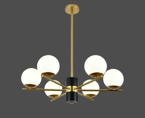 Lustră Model F0028-6 cu Abajururi – 6x E27, Auriu / Negru - Img 2