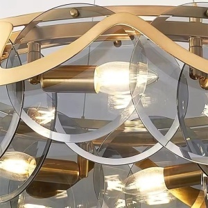Lustră Suspendată din Sticlă – 8 Brațe, E14, Design Auriu Elegant, Ø60 cm, Înălțime Reglabilă - Img 3