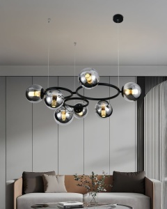 💡 Pendul N6805/7 – Design Modern cu 7 Abajururi în Negru & Crom