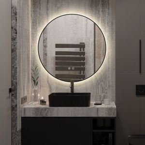 🪞 Oglindă LED cu Touch, Funcție Dezaburire și 3 Tipuri de Lumină – Model J188-60 Smack, Ø60 cm, Ramă Negru Mat - Img 8