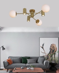 Lustra Cu LED Si 3 Globuri, Auriu - Img 2