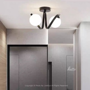 Lustra cu Sticlă 336-2 BK – Design Modern, cu 2 Socluri E27