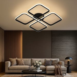 Lustra LED Model R9178/4, cu Telecomandă – 3 Tipuri de Lumină, Intensitate Reglabilă, 74W, Negru - Img 1