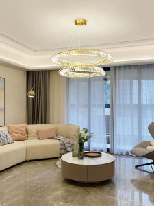 Lustra LED Tip Pendul Ruwayda One, Cu Telecomanda, 3 Tipuri De Lumina, Inaltime Reglabila, 116W, Auriu - Img 2