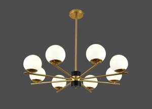 Lustră Model F0028-8 cu Abajururi – 8x E27, Auriu / Negru - Img 2