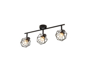 Lustră Rustică cu 3 Brațe, Negru – Soclu E14, Design Din Metal, 480×100×190 mm