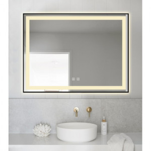 Oglindă Baie LED și Dezaburire Elit's Premium cu Senzor Touch, Lumina Rece, Caldă și Neutră, 80x60cm, cu rama Negru Antichizat