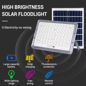 Proiector LED cu Panou Solar și Telecomandă, Rezistent la Apă IP65, 100W, Gri - Img 2