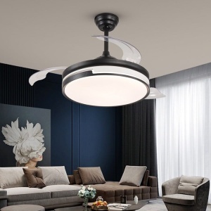 Ventilator Plafon LED cu Lumină în 3 Tonuri, Motor Cupru, Temporizare și Telecomandă, Negru - Img 1