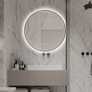 🪞 Oglindă LED cu Touch și Funcție Dezaburire, 3 Tipuri de Lumină – Ø70 cm, Ramă Negru Mat, Model J188-70 Smack - Img 6