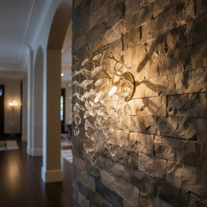 Aplică Model W33007-2L – Textură Cristal & Metal, 2 x E14, Auriu - Img 3