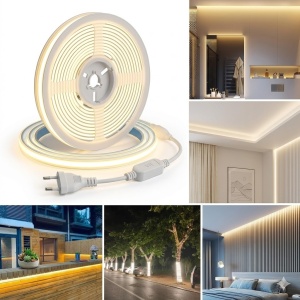 Bandă LED COB Profesională 20 m, 280 LED/m, 220V, IP65, Lumină Caldă 3000K, Alimentator Inclus