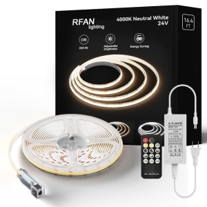 Kit Bandă LED COB – 5 m, Lumină Neutră 4000 K, 14 W/m, 24 V cu Telecomandă și Transformator 72 W - Img 1