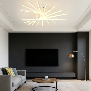 Lustră LED cu 9 surse de iluminare, 164W, cu telecomandă – Design clasic alb - Img 1