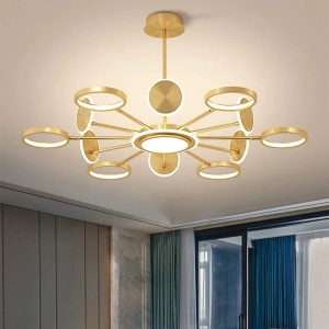 Lustra LED Cu Telecomanda, 3 Tipuri De Lumina, Intensitate Reglabila, 143W, Auriu - Img 1