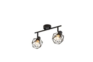 Lustră Rustică cu 2 Brațe, Negru – Soclu E14, Design din Metal, 370×100×190 mm