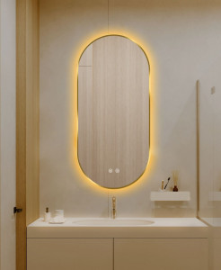 Oglindă LED Touch Premium, Dezaburire, Rama Auriu, 3 Tipuri Lumină 50/80 cm - Img 5