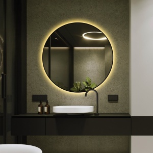 🪞 Oglindă LED cu Touch și Funcție Dezaburire, 3 Tipuri de Lumină – Ø80 cm, Ramă Negru Mat, Model J188-80 Smack - Img 6