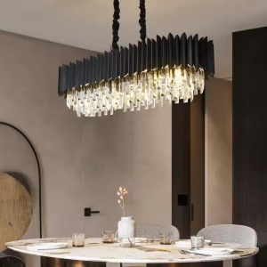 Candelabru Cristal, 8 X E27, Negru, 80x30cm - Img 3