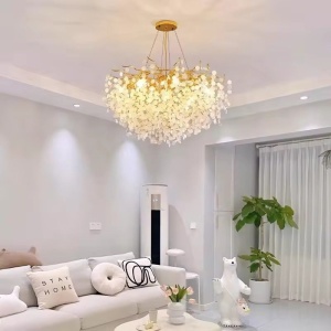 Candelabru Eva Cristal, 8 Becuri E14, Auriu - Img 1