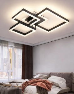 Lustră 5702 BK cu Telecomandă, 61×2W, 3 Culori de Lumină, Design Modern Negru, 470×470×120 mm