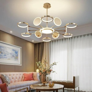 Lustra LED Cu Telecomanda, 3 Tipuri De Lumina, Intensitate Reglabila, 143W, Auriu - Img 3
