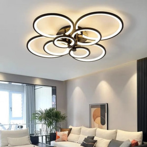 Lustră LED cu Telecomandă, Meda 4+4 cercuri, 268W, Negru, 90cm