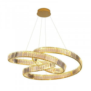 Lustra LED Tip Pendul Ruwayda Two, Cu Telecomanda, 3 Tipuri De Lumina, Inaltime Reglabila, 192W, Auriu - Img 2