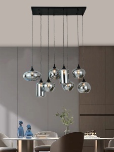 Pendul Model 78030-8 cu 8 Abajururi – 8x E27, Înălțime Reglabilă, Negru
