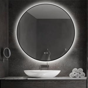 🪞 Oglindă LED cu Touch, Funcție Dezaburire și 3 Tipuri de Lumină – Ramă Negru Mat, 90 cm, Model J188-90 Smack