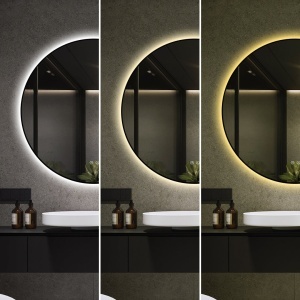🪞 Oglindă LED cu Touch și Funcție Dezaburire, 3 Tipuri de Lumină – Ø80 cm, Ramă Negru Mat, Model J188-80 Smack - Img 3