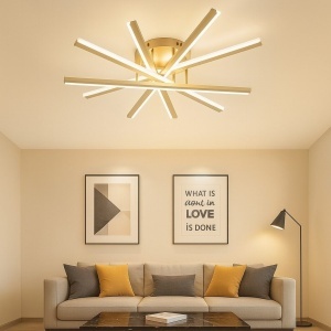 Lustră LED Auriu cu Telecomandă – 95W, 5 Surse de Iluminare, Intensitate Reglabilă, 3 Tipuri de Lumină - Img 1
