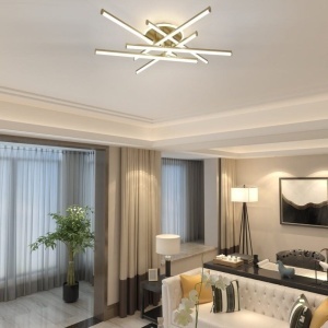 Lustră LED cu 7 surse de iluminare (6+1), 98W, cu telecomandă – Design elegant auriu - Img 1