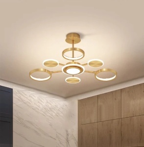 Lustra LED cu Telecomanda, Auriu, 8 Brate, 3 Tipuri De Lumina, Intensitate Reglabila, 92W - Img 1
