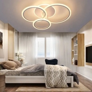 Lustră LED cu Telecomandă, Model 8888/4 – 4 Inele, 128W, Alb Modern