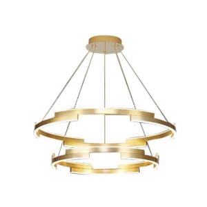 Lustra LED Suspendata Cu Telecomanda, 3 Tipuri De Lumina, Inaltime Reglabila, 85W, Auriu - Img 1