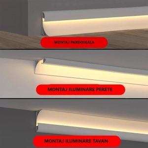 Profil LED Aplicat – Tip Scafă / Plintă, Aluminiu Alb, Lungime 3 m - Img 4