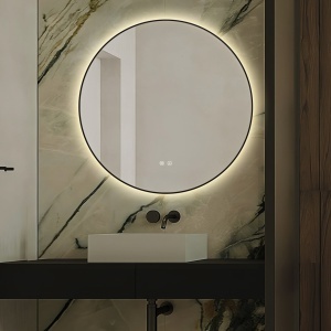🪞 Oglindă LED cu Touch și Funcție Dezaburire, 3 Tipuri de Lumină – Ø70 cm, Ramă Negru Mat, Model J188-70 Smack - Img 7