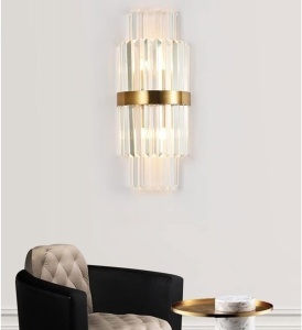 Aplică Aurie cu Cristale – 2 Fasunguri E14, Design Elegant din Metal și Cristal, 36×20×10 cm - Img 2