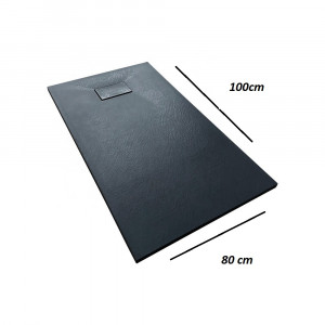 Cadita Baie Din Compozit , Smack , 100x80 Cm , Esn10080n, Cu Sifon,Negru - Img 3