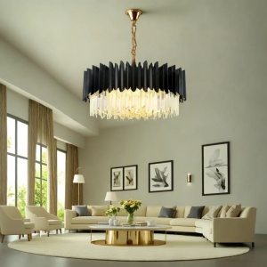 Candelabru Cristal, 3 X E27, Negru, 30cm - Img 2